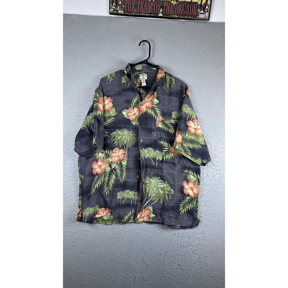Original Island Sport Shirt Mens Large Black Hawaiian Short Sleeve Button Front